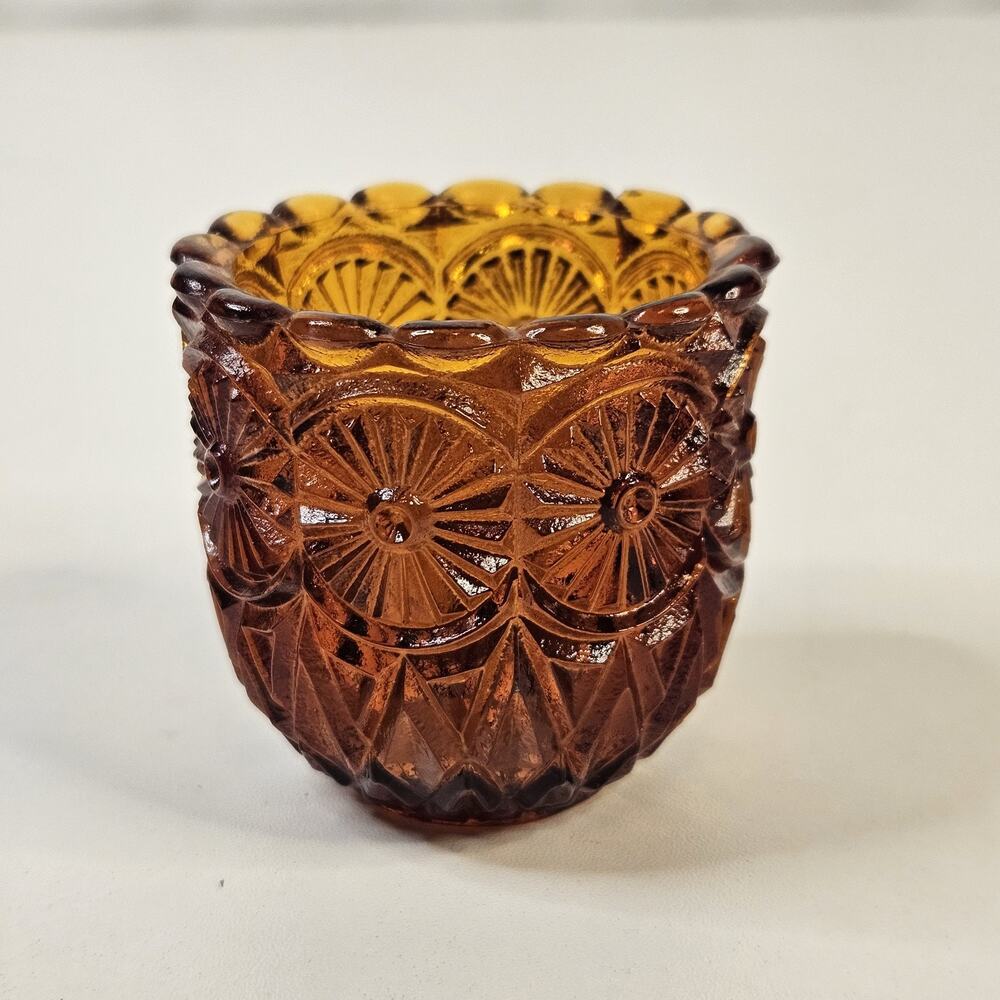 Vintage Faroy Amber Amberina Candle Cup Toothpick Holder Mark Farboy USA 1975